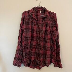 Free People Plaid Button Down Top